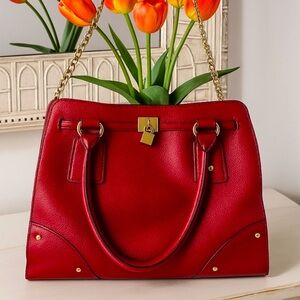 JUST FAB Red PU Leather Large Tote